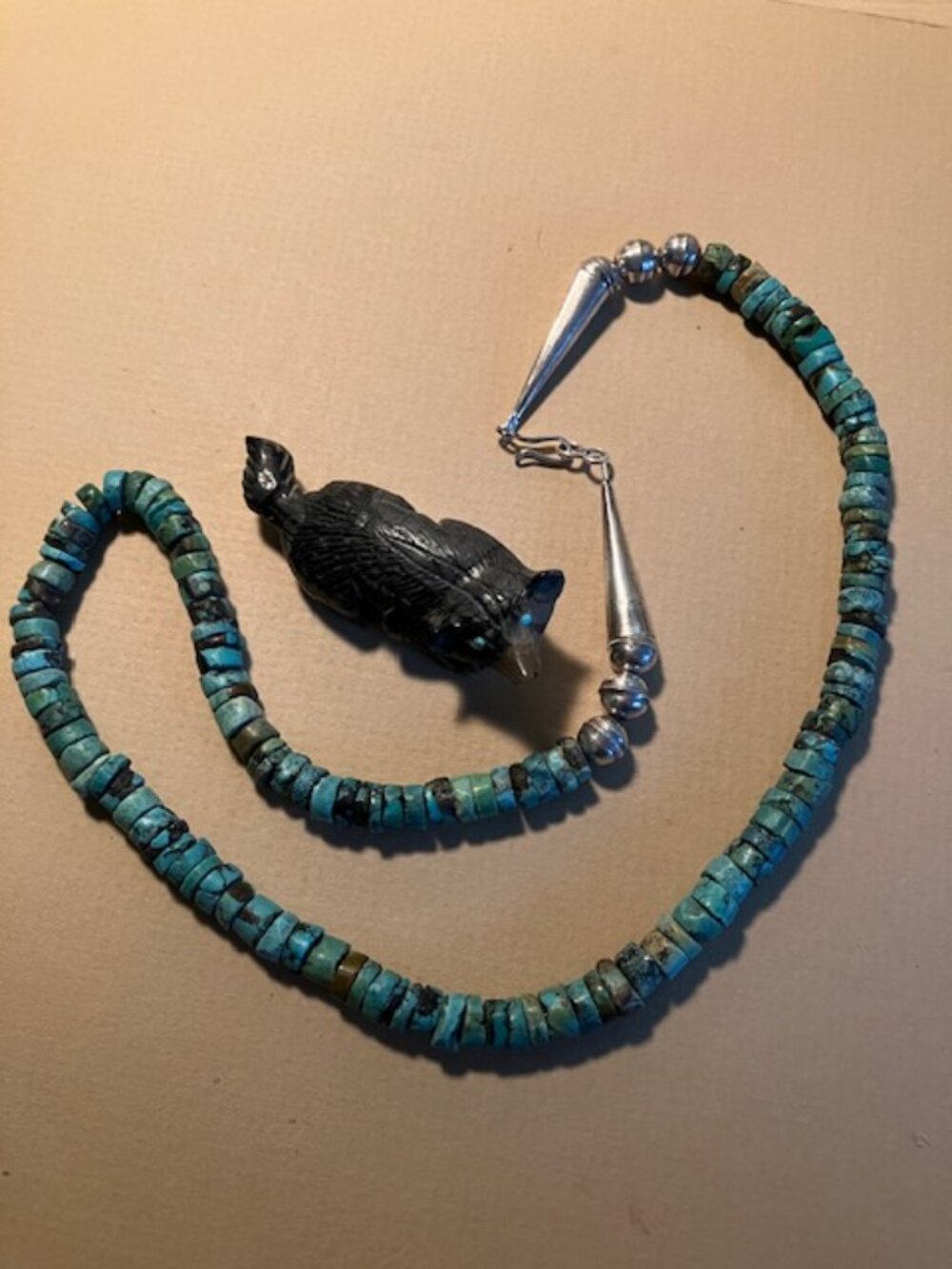 Chunky Turquoise Heishi Southwestern Necklace with Sterling - Picture 7 of 7